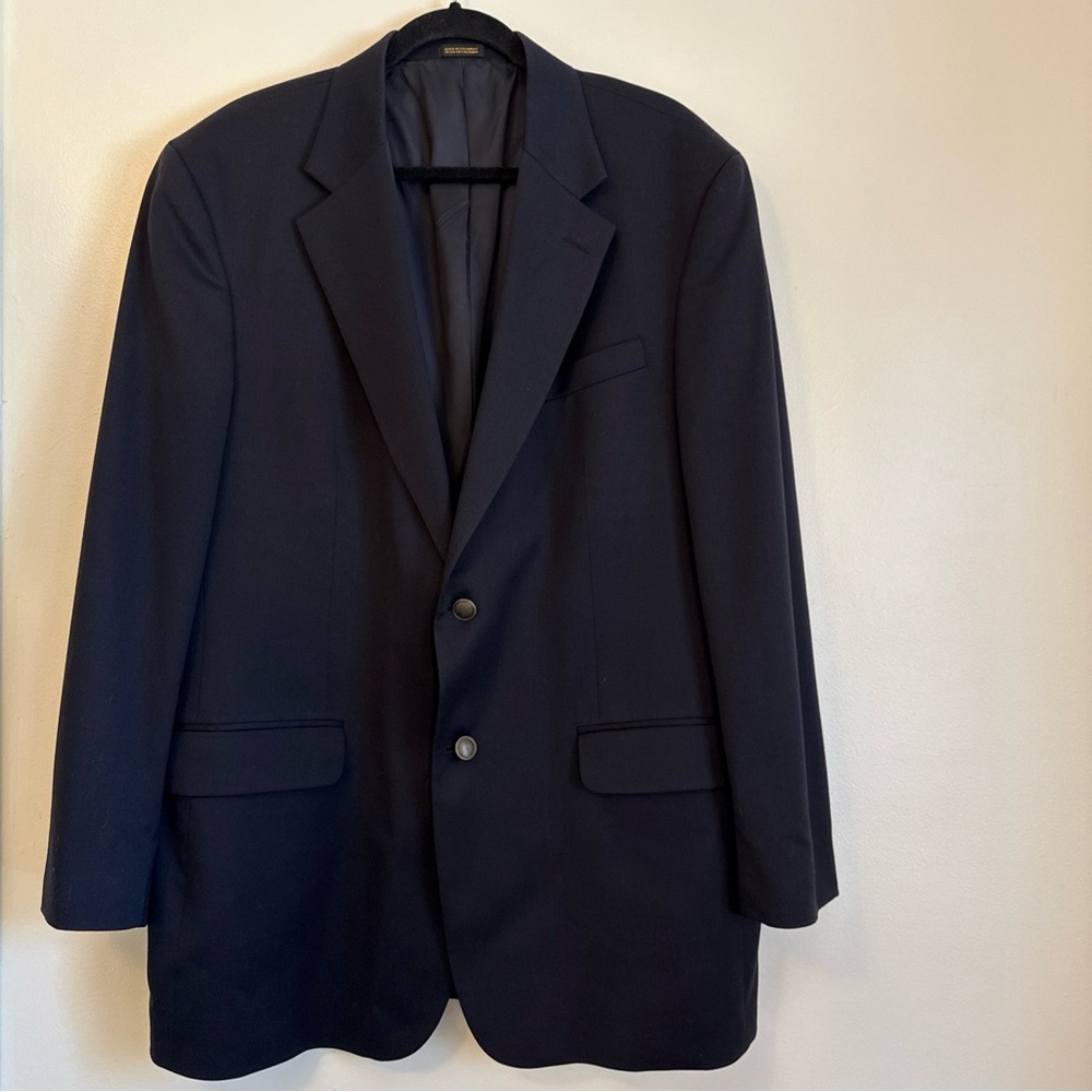 Stafford Sport Suit Coat Mens 44L Navy Blue Blazer 100% Wool Jacket Lined Vented